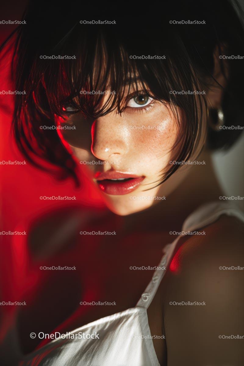Dramatic Close-Up of a Beautiful Woman with Intense Expression Stock Photo Bundle preview