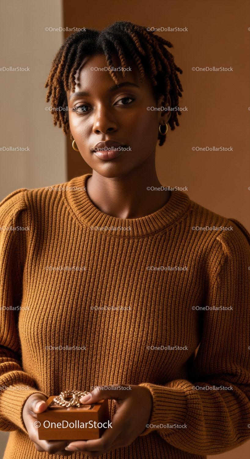 Elegant Portrait of a Woman with Natural Dreadlocks in Warm Knit Sweater