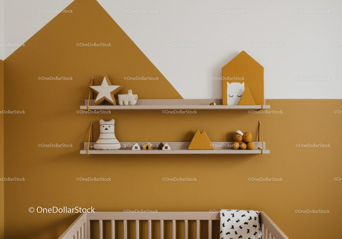 Modern Children's Nursery with Warm Orange and White Color Scheme