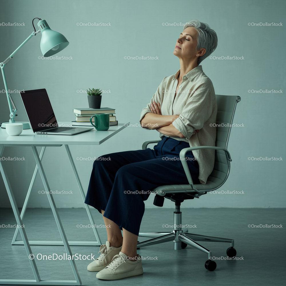 Thoughtful Woman Enjoying Peaceful Moment in Modern Office Stock Photo Bundle creative preview 4
