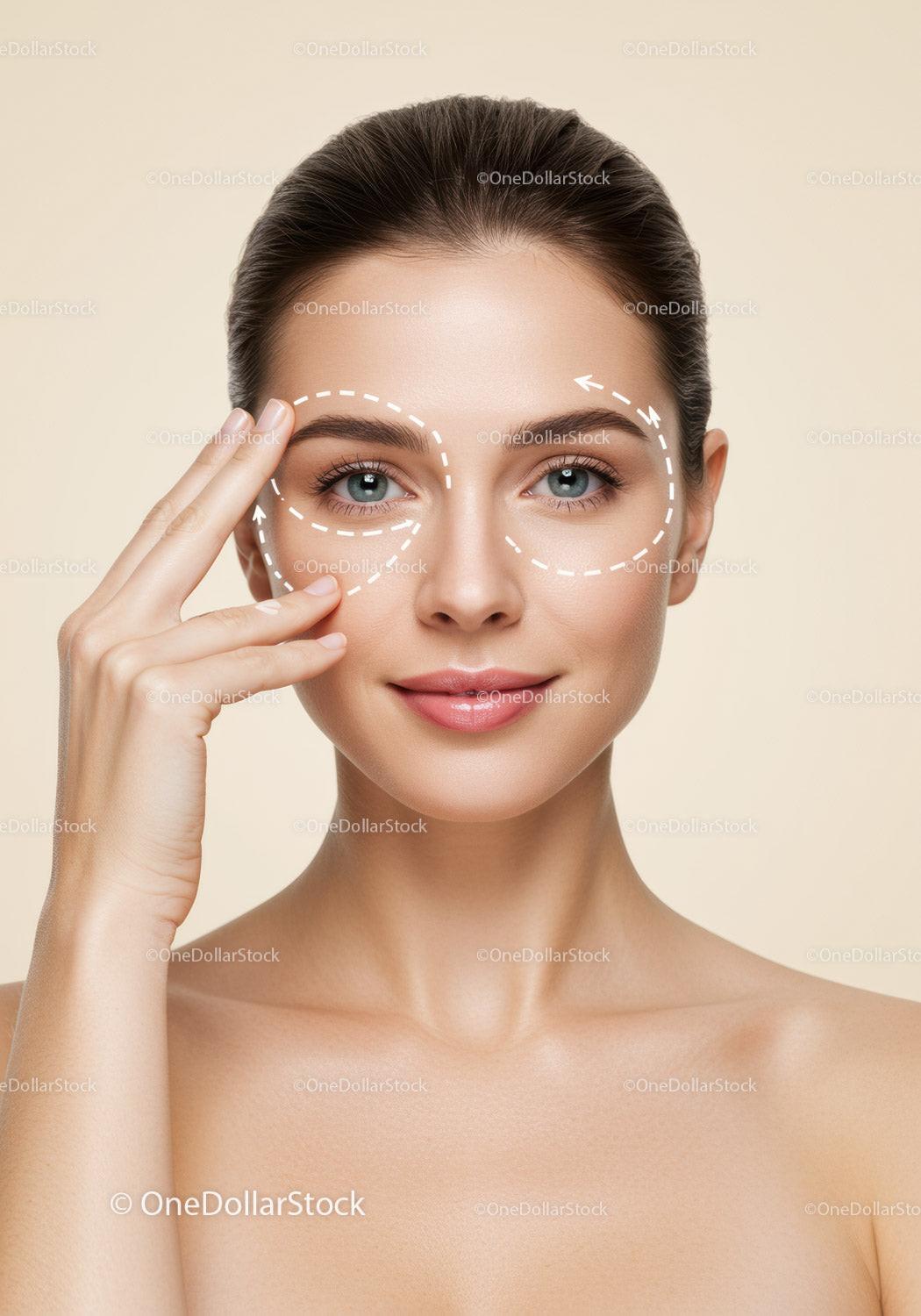 Close-up Of Woman Receiving Facial Skincare Treatment With Arrow Markings