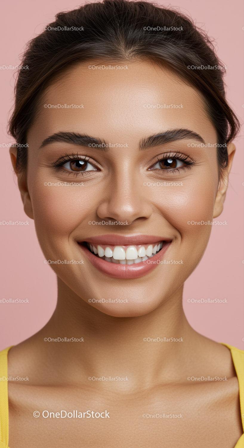 Close up portrait of smiling young woman with flawless skin