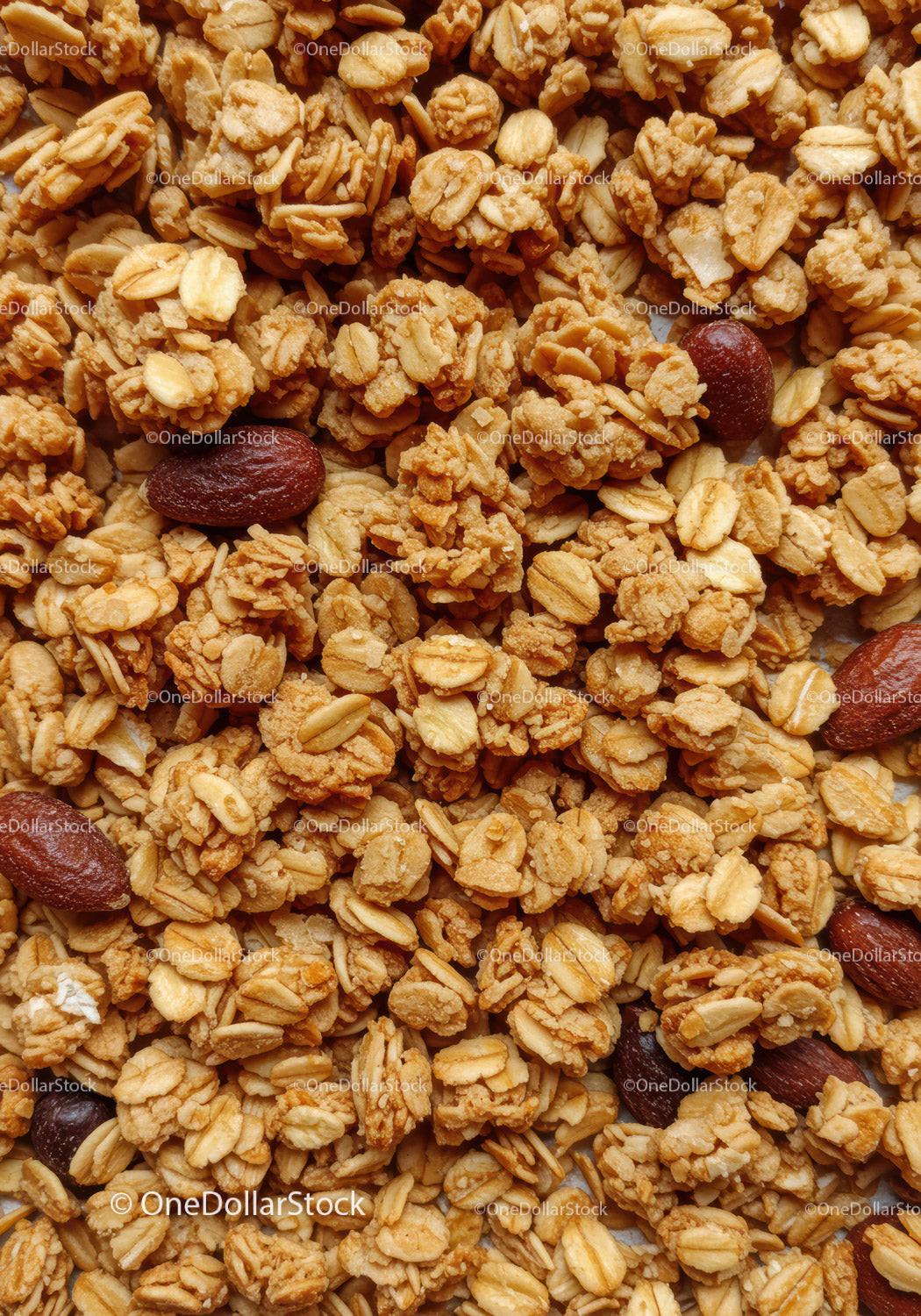 Close up of crunchy granola with whole almonds
