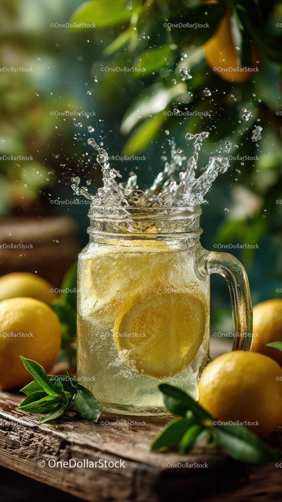 stock photo bundle made with Fresh Lemonade with Sliced Lemons in a Glass Pitcher on Rustic Wooden Surface Stock Photo Bundle