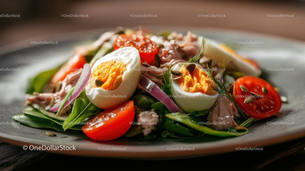 Fresh Chicken Salad with Cherry Tomatoes and Boiled Egg Stock Photo Bundle preview 15