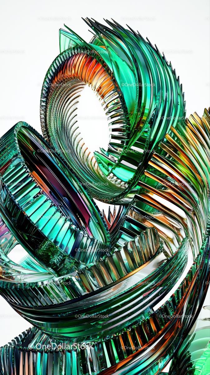 Colorful Reflective Metallic Sculpture with Curved Glass Shapes