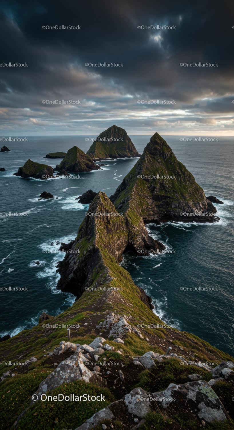 Dramatic Coastal Cliffs Stretching Into Ocean at Sunset