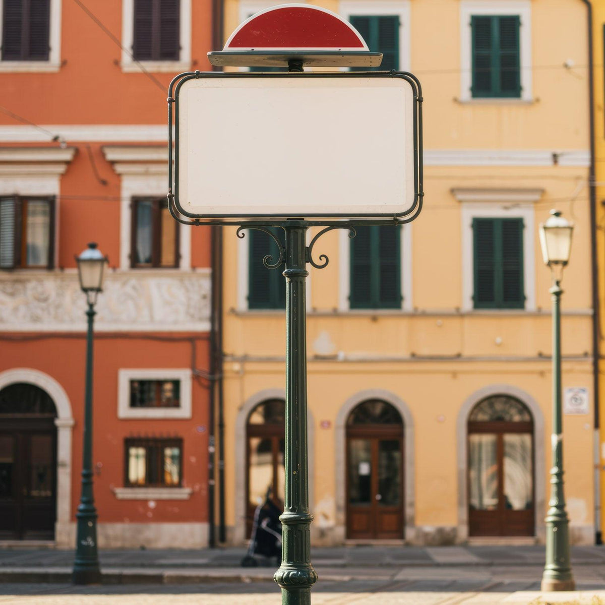Empty vintage street sign in charming European town JPG Mockup Image preview