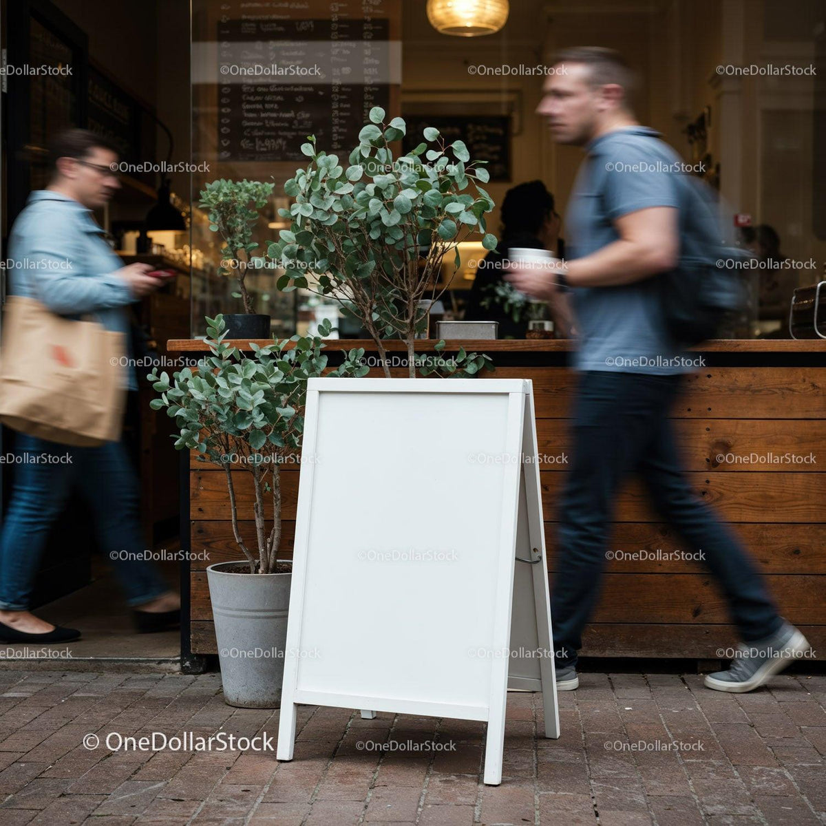 Blank White Sandwich Board Outside Urban Coffee Shop JPG Mockup Image preview
