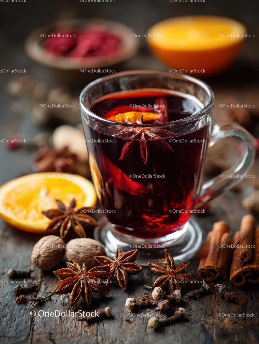Delicious Mulled Wine with Spices and Orange Slices Stock Photo Bundle preview 15