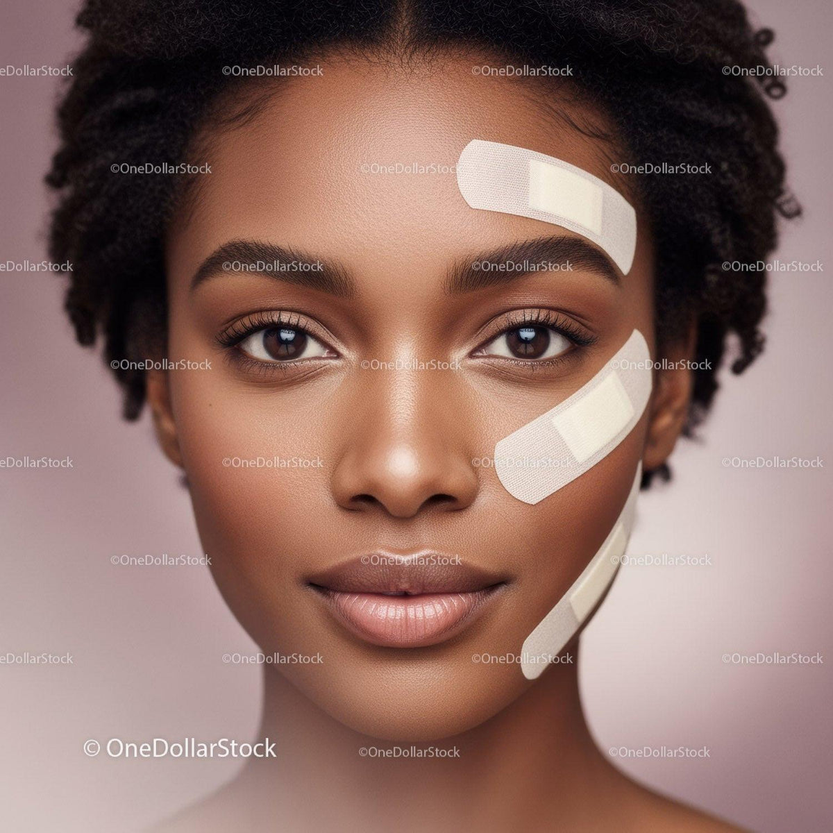 Close-up of Beautiful Woman with Natural Curly Hair and Flawless Skin