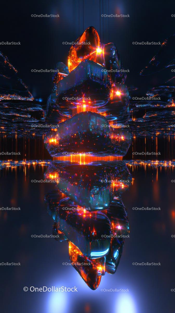 Futuristic Neon Glowing Ice Sculpture with Vibrant Reflection