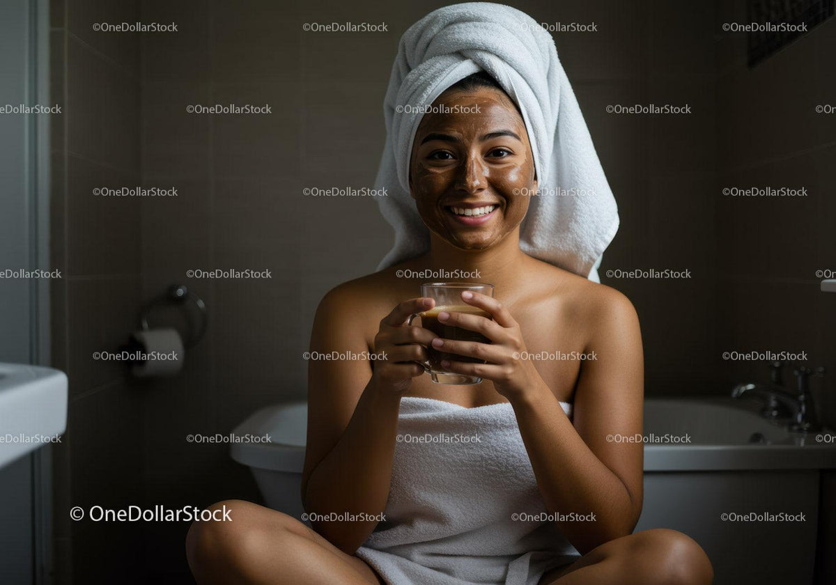 Woman Relaxing with Herbal Tea After Spa Skincare Routine
