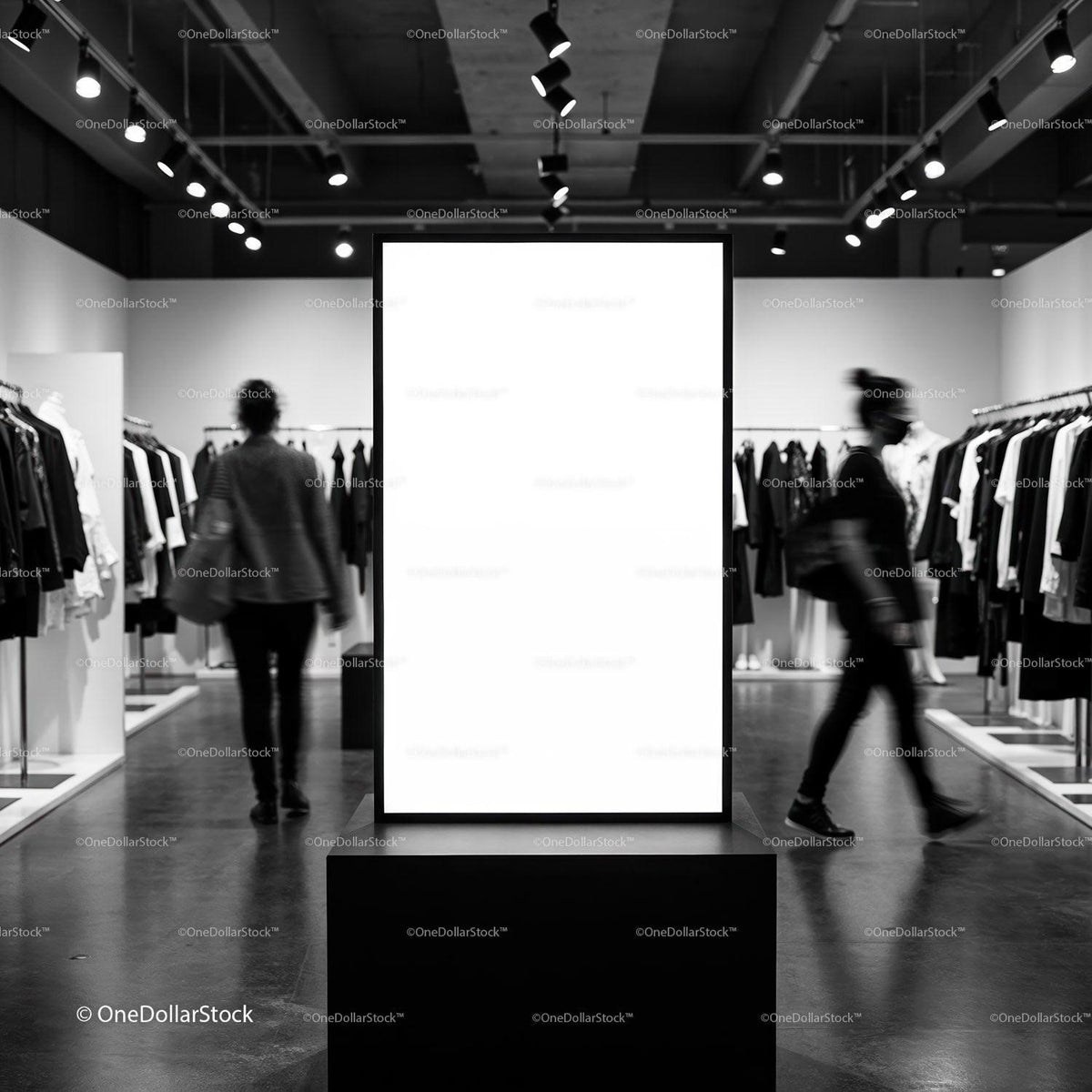 Minimalist Fashion Store Interior with Blank Display Panel JPG Mockup Image preview