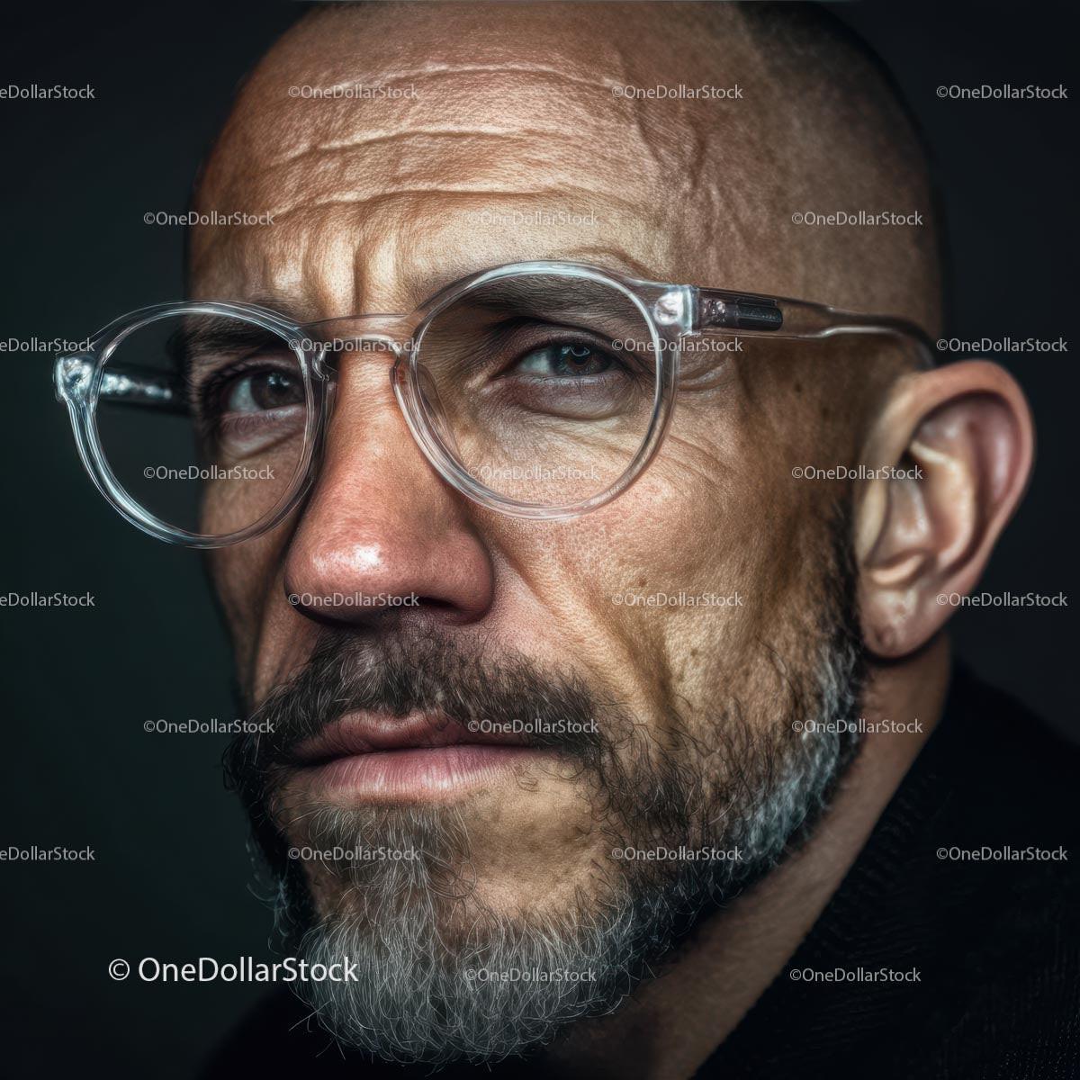Mature Man with Glasses and a Thoughtful Expression in Portrait Stock Photo Bundle preview 11