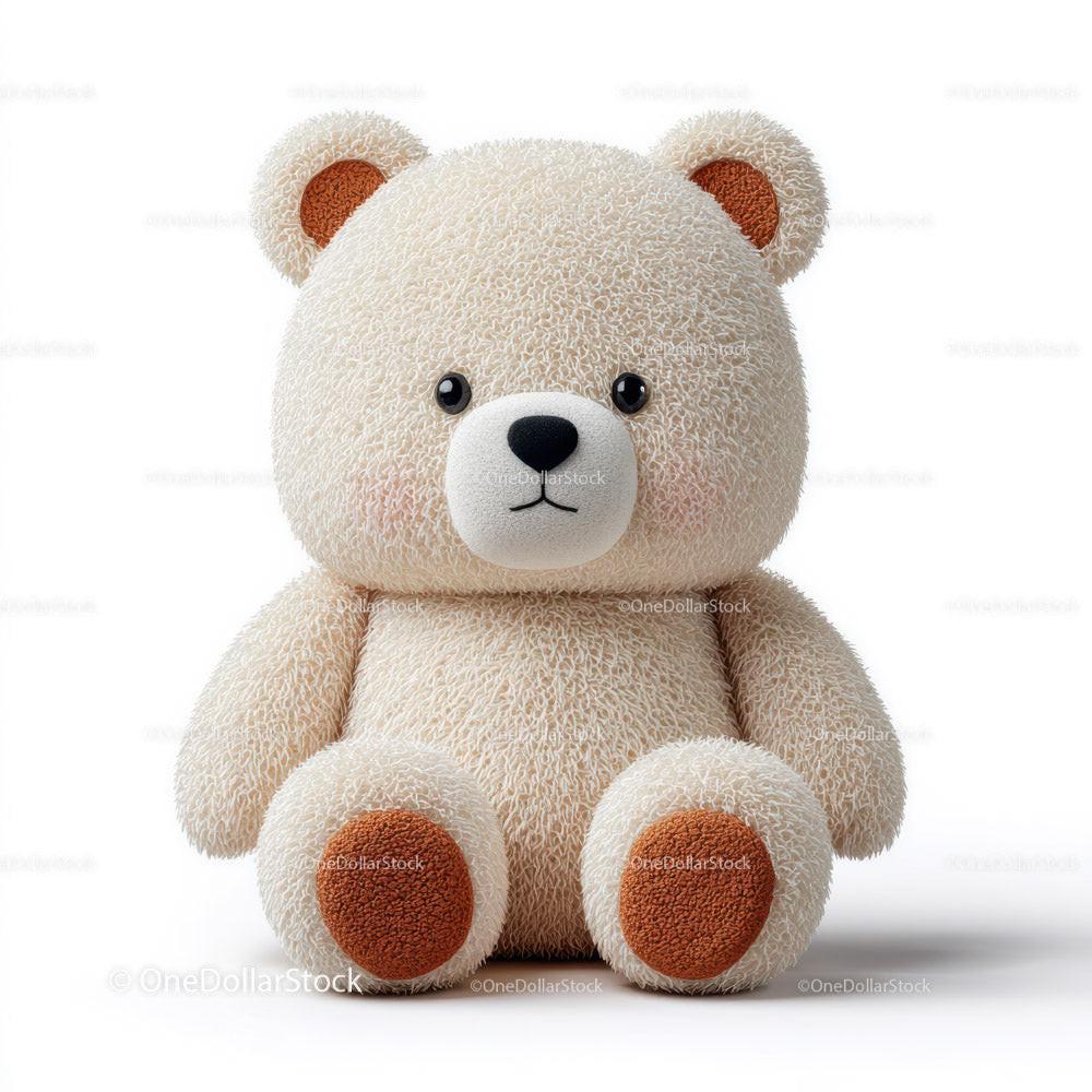 Soft fluffy beige teddy bear with brown ears and paws sitting