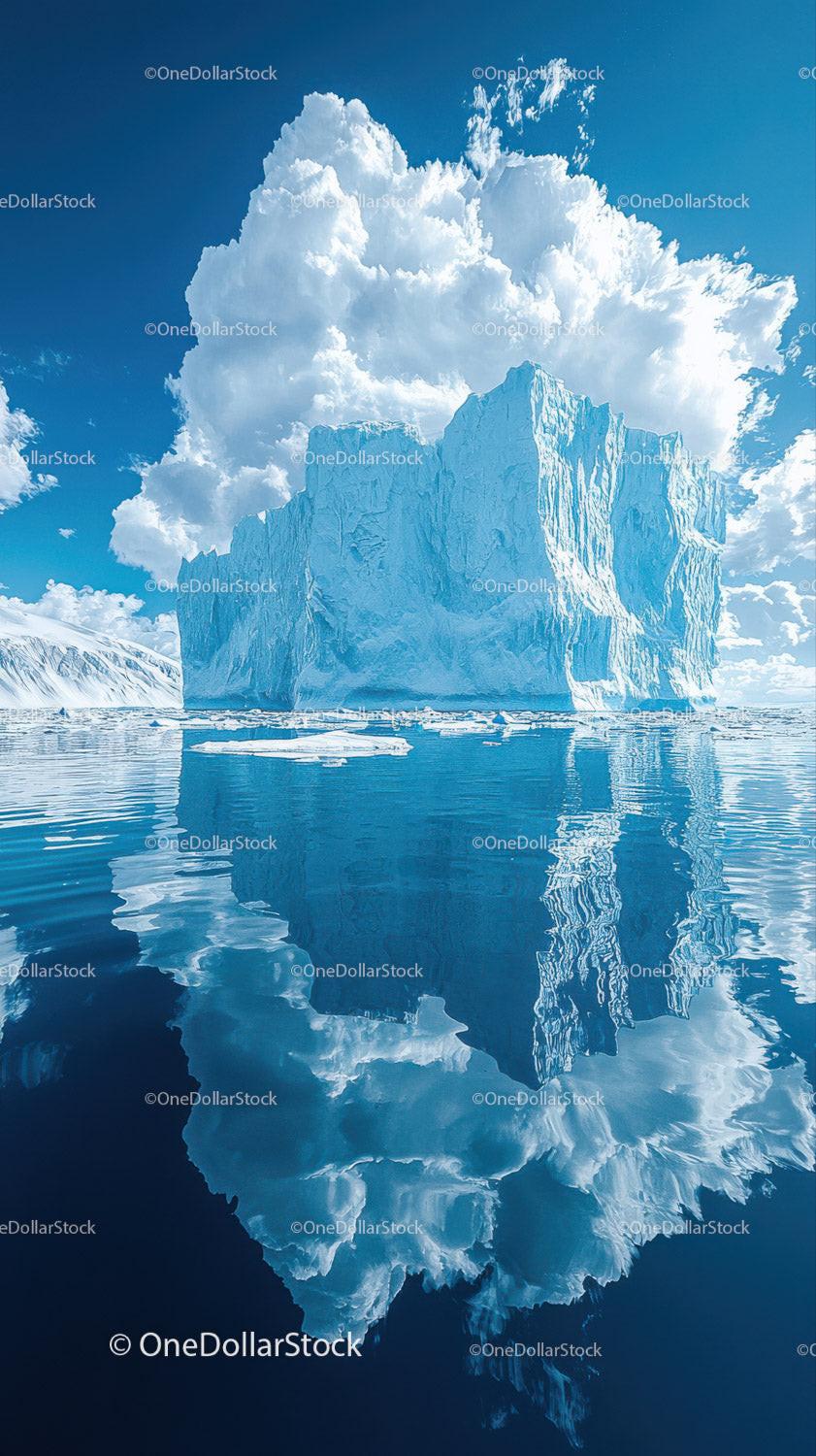 Majestic Blue Iceberg Reflecting in Calm Polar Waters Under Bright Sun 34 JPG Files digital asset preview