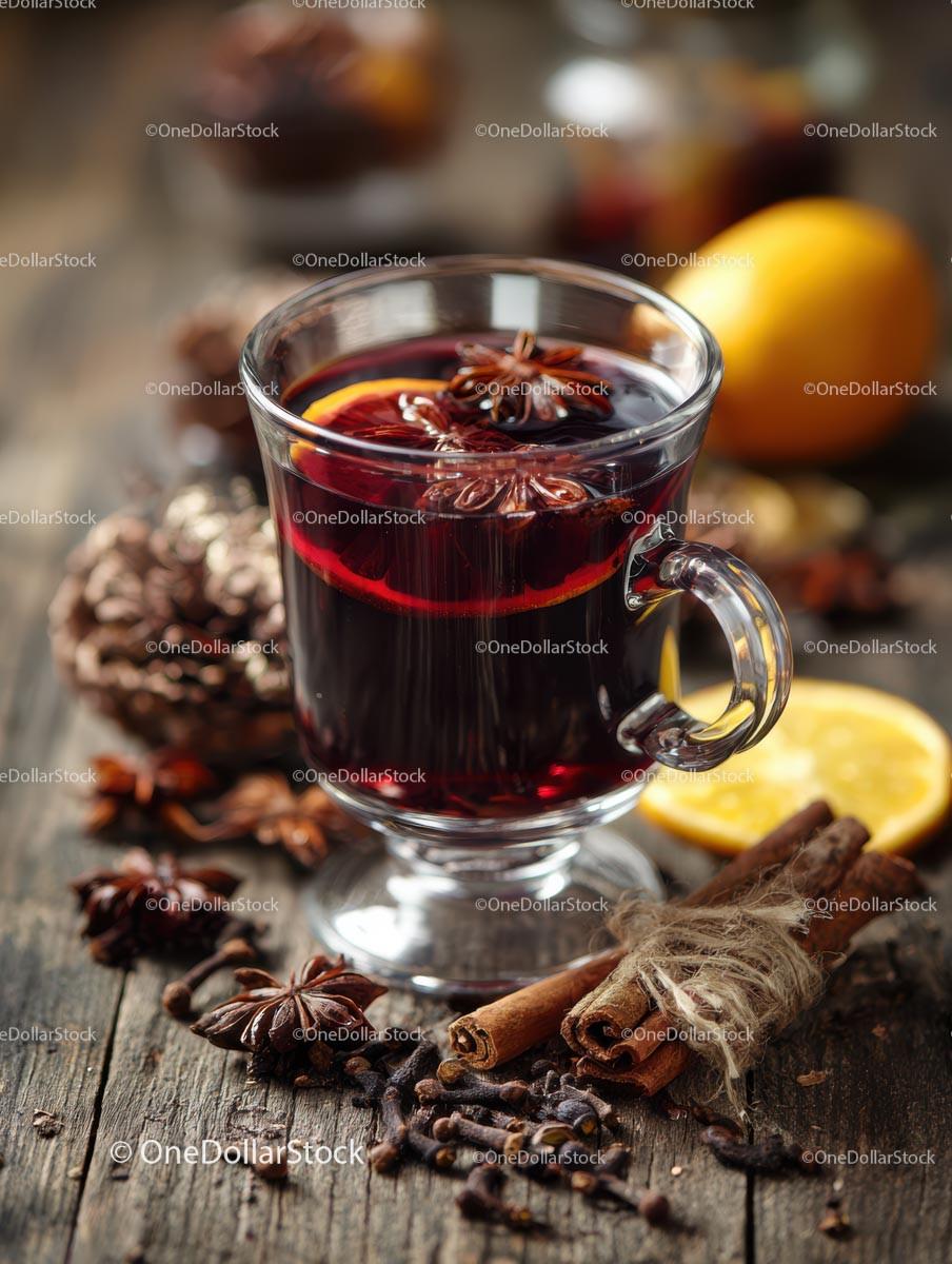 Cozy Mulled Wine with Spices and Citrus Garnish Stock Photo Bundle preview 9