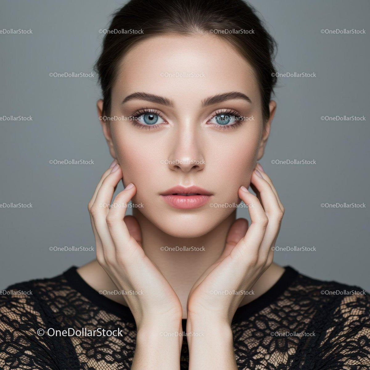 Portrait of a Beautiful Woman with Blue Eyes and Glamorous Makeup