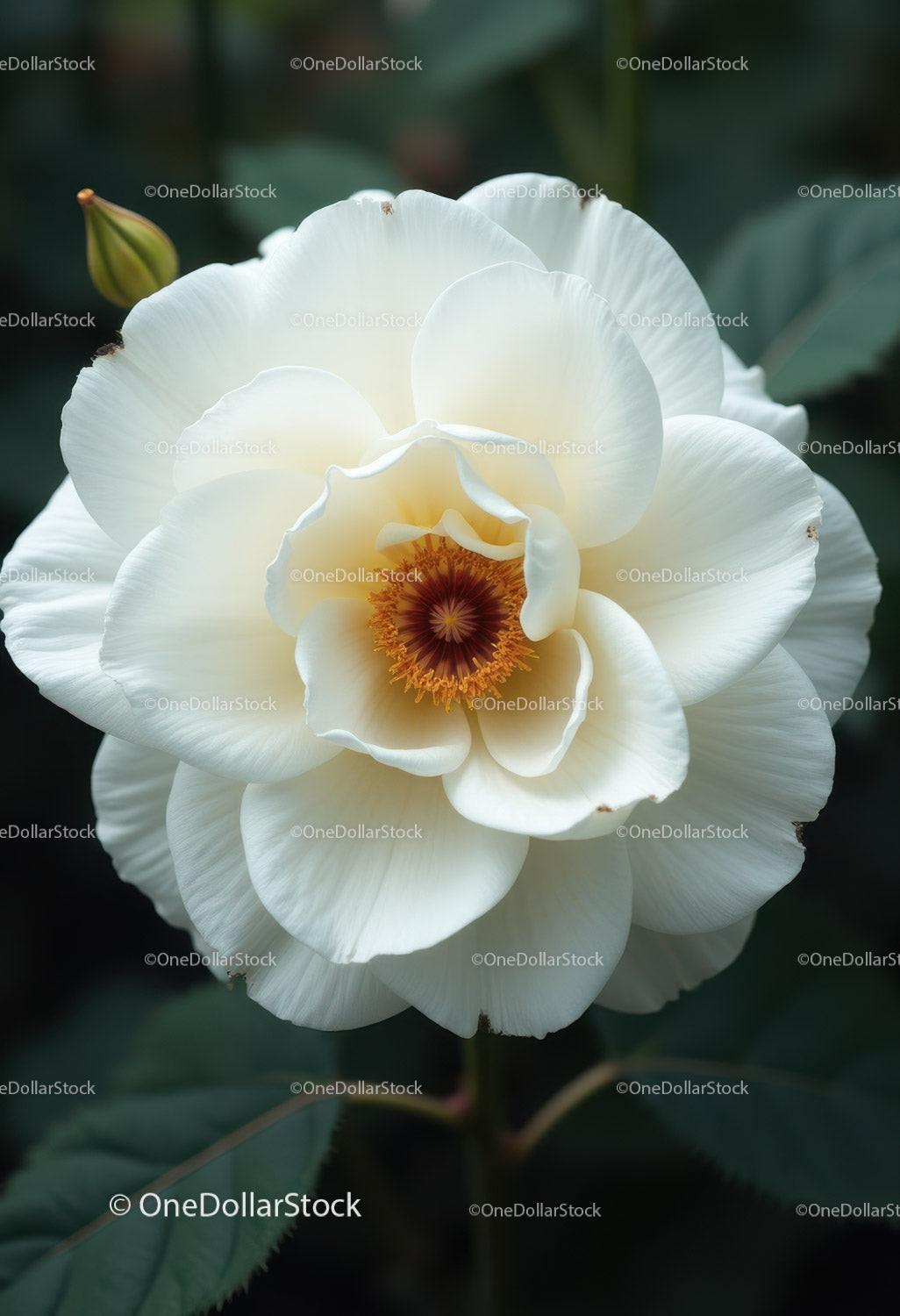 stock photo bundle made with Elegant White Peony Bloom with Vibrant Orange Stamens Stock Photo Bundle