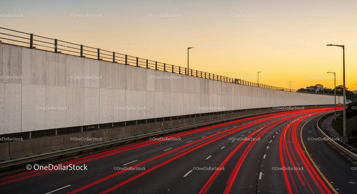 Highway at Sunset with Red Light Trails and City Street JPG Mockup Image preview