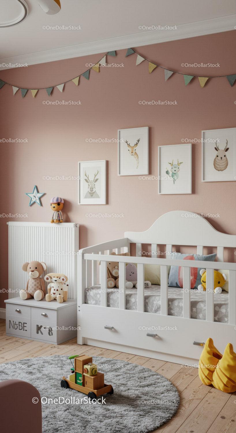 Cozy Children's Nursery with Plush Toys Animal Art and Pastel Decor