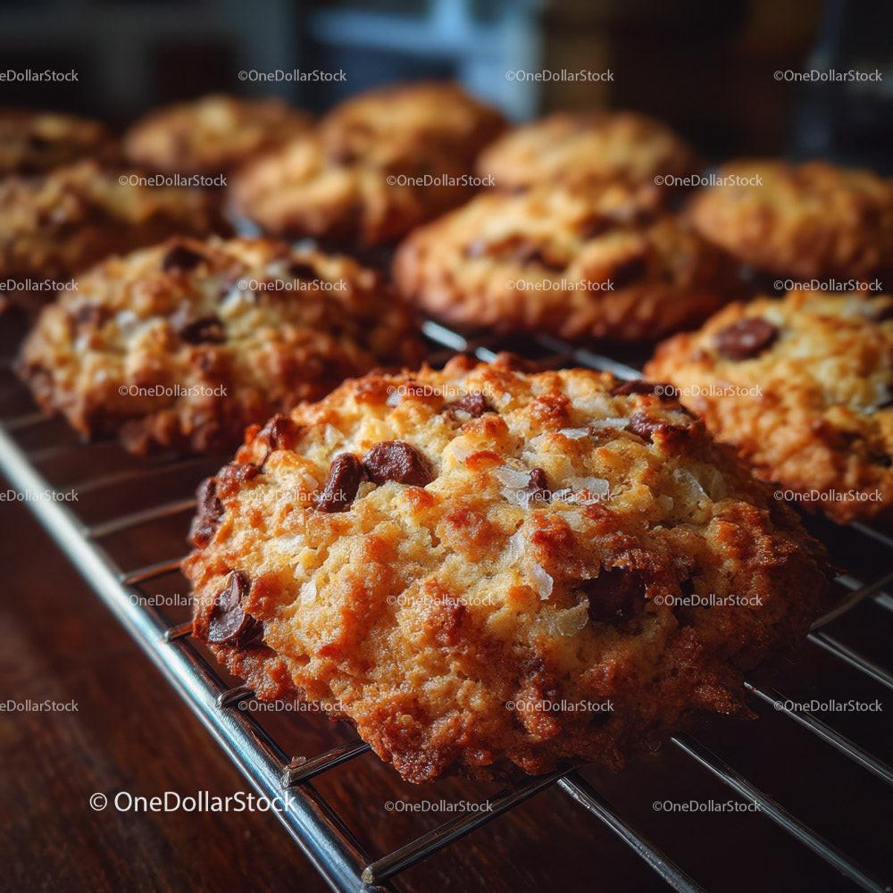 Freshly Baked Chocolate Chip Cookies on Cooling Rack Stock Photo Bundle preview 19
