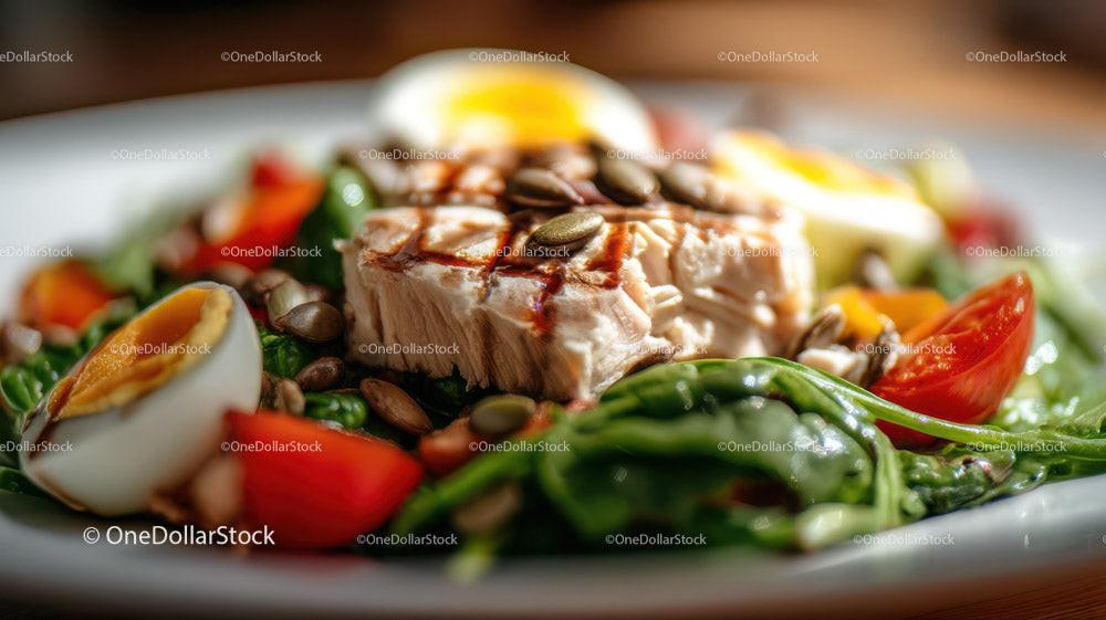 Fresh Chicken Salad with Cherry Tomatoes and Boiled Egg Stock Photo Bundle creative preview 4