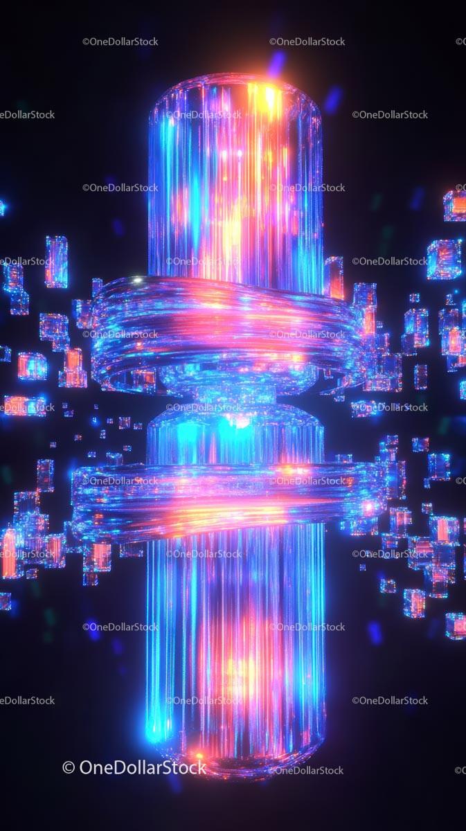 Futuristic Neon Light Cylinder with Vibrant Digital Effects