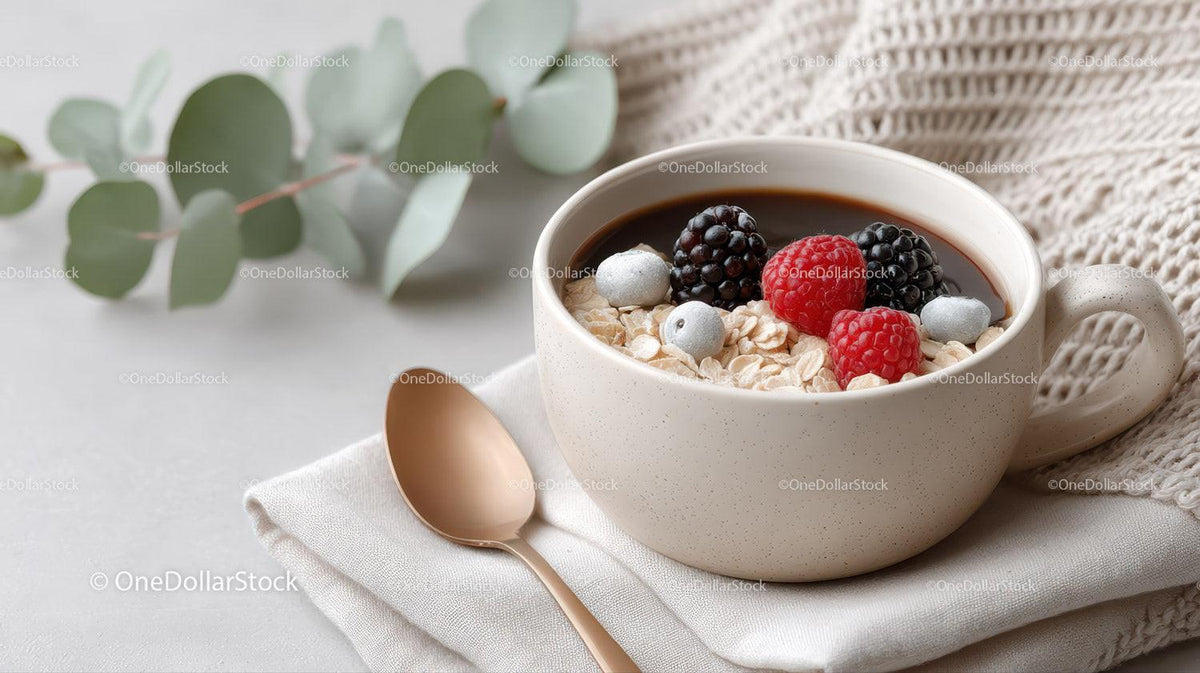 Bowl of Oatmeal with Fresh Raspberries and Blackberries for Breakfast