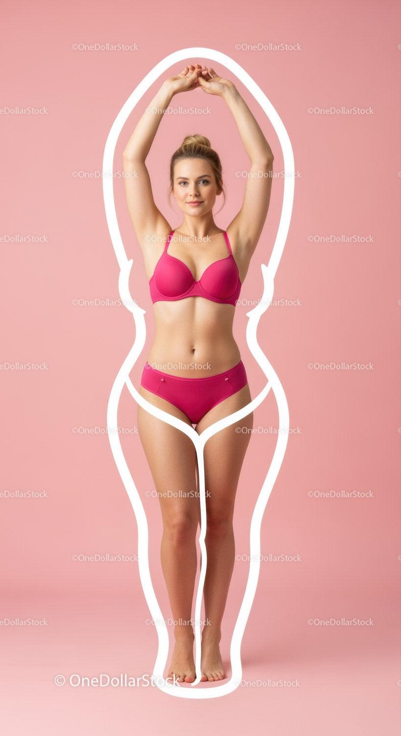 Young Woman in Pink Lingerie Standing Confidence with Pink Background