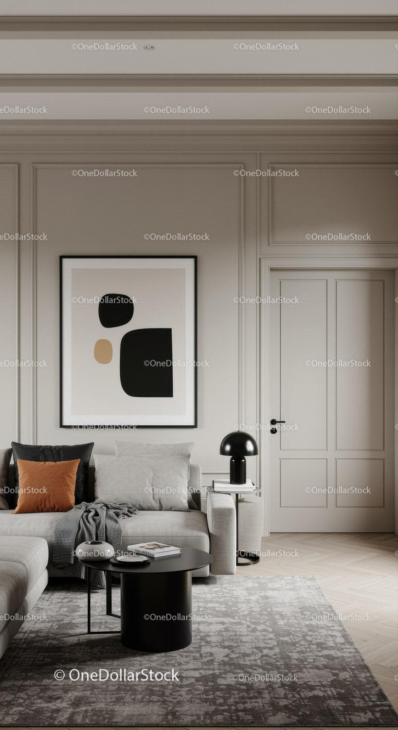 Minimalist Living Room with Modern Art and Neutral Tones