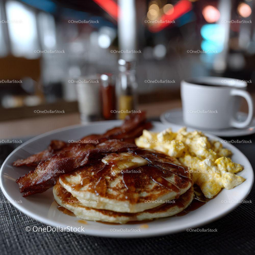 Stack of Fluffy Pancakes with Melted Butter and Syrup Stock Photo Bundle preview 9