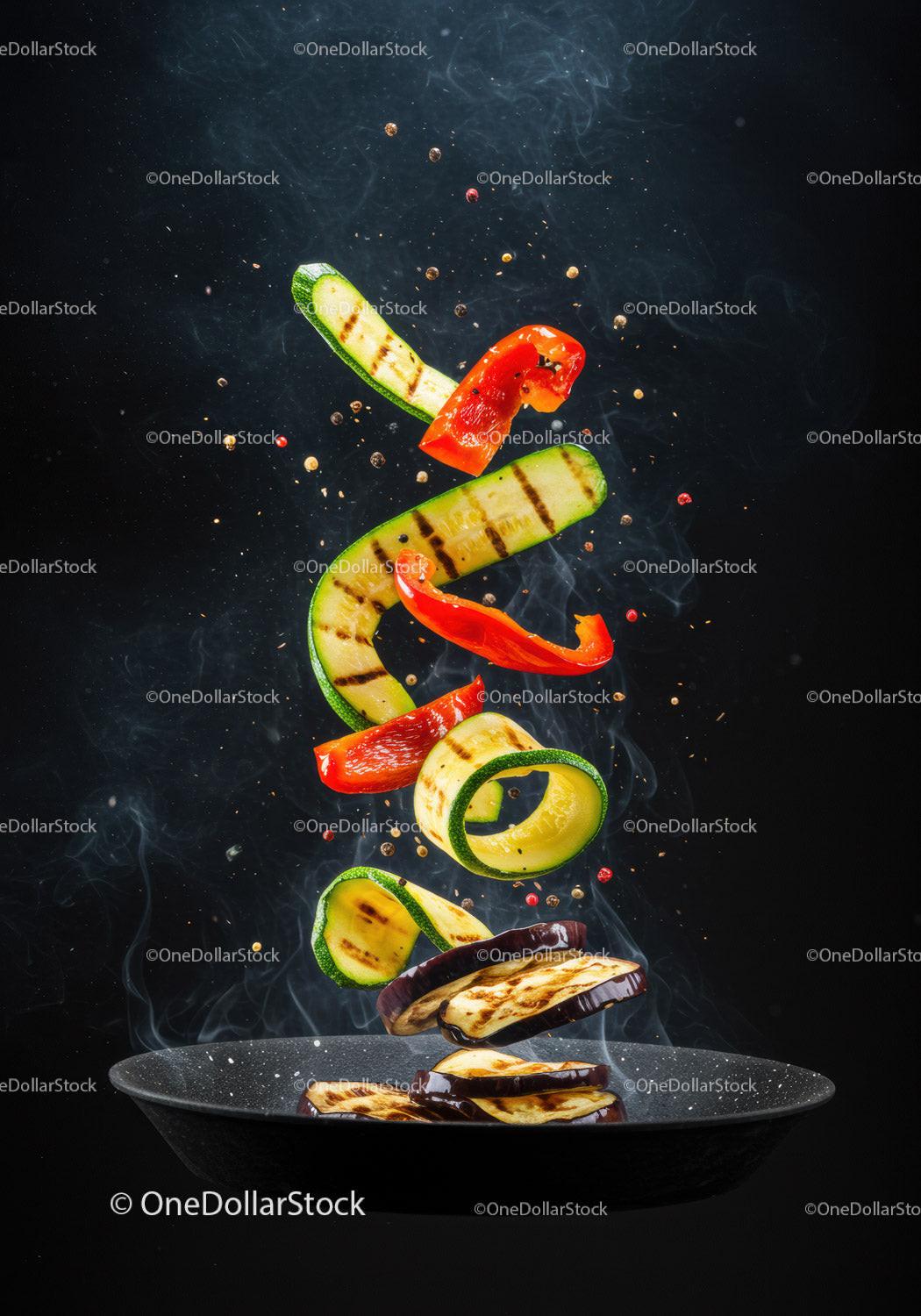 Grilled vegetables tossed in sizzling black pan