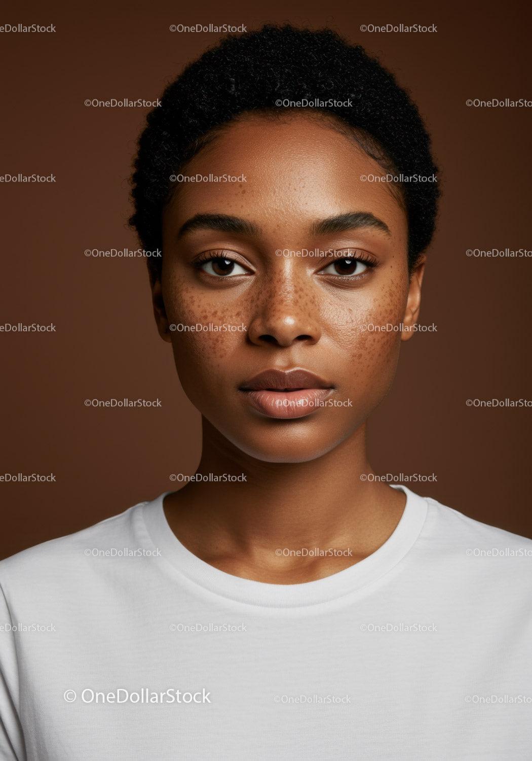 Natural Beauty of Young Woman with Freckled Skin and Curly Hair