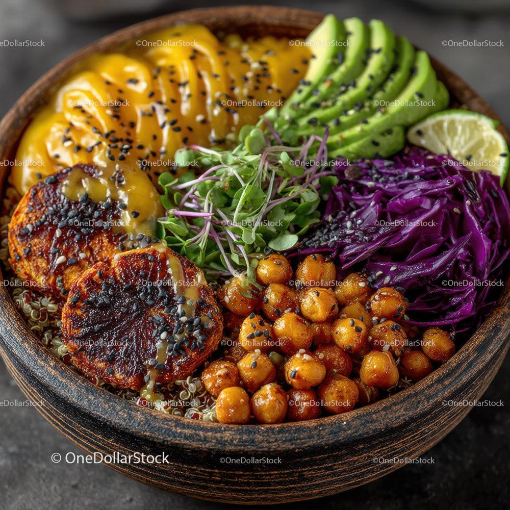 Colorful Vegan Vegetable Bowl with Chickpeas and Greens