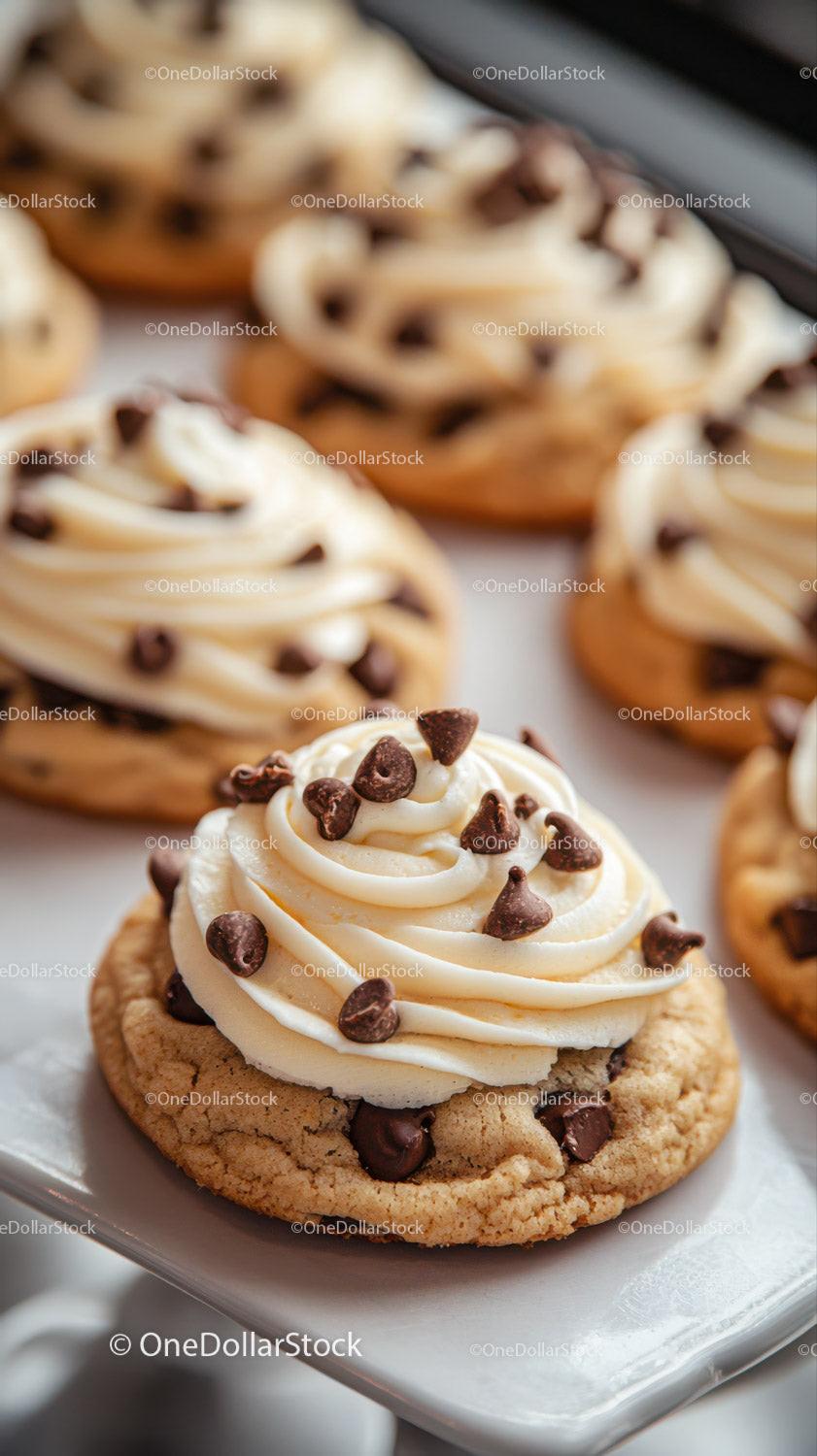 Chocolate Chip Cookie with Whipped Cream and Chocolate Topping Stock Photo Bundle preview 29