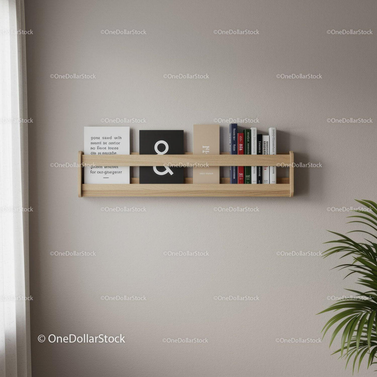 Minimalist Wooden Wall Shelf with Books in Contemporary Home Interior