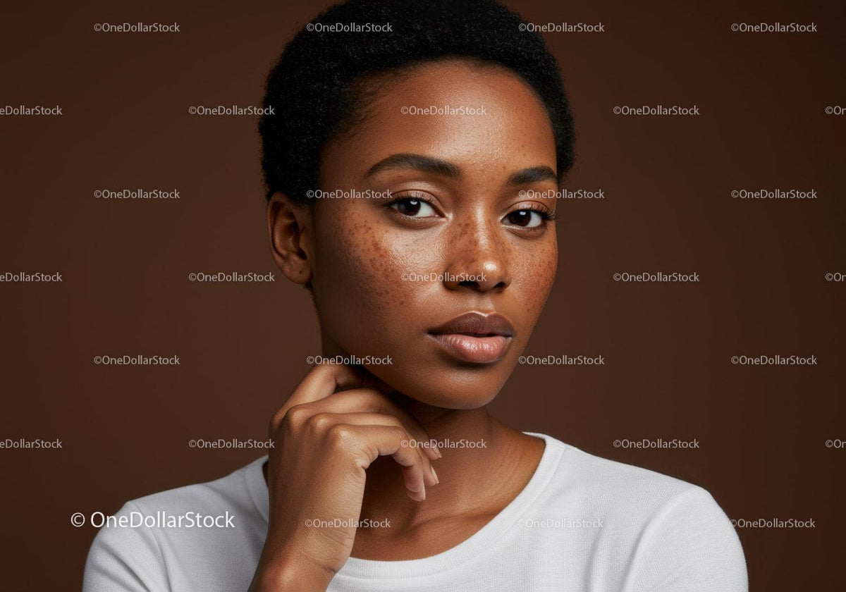Portrait of an African Woman with Freckles and Short Curly Hair
