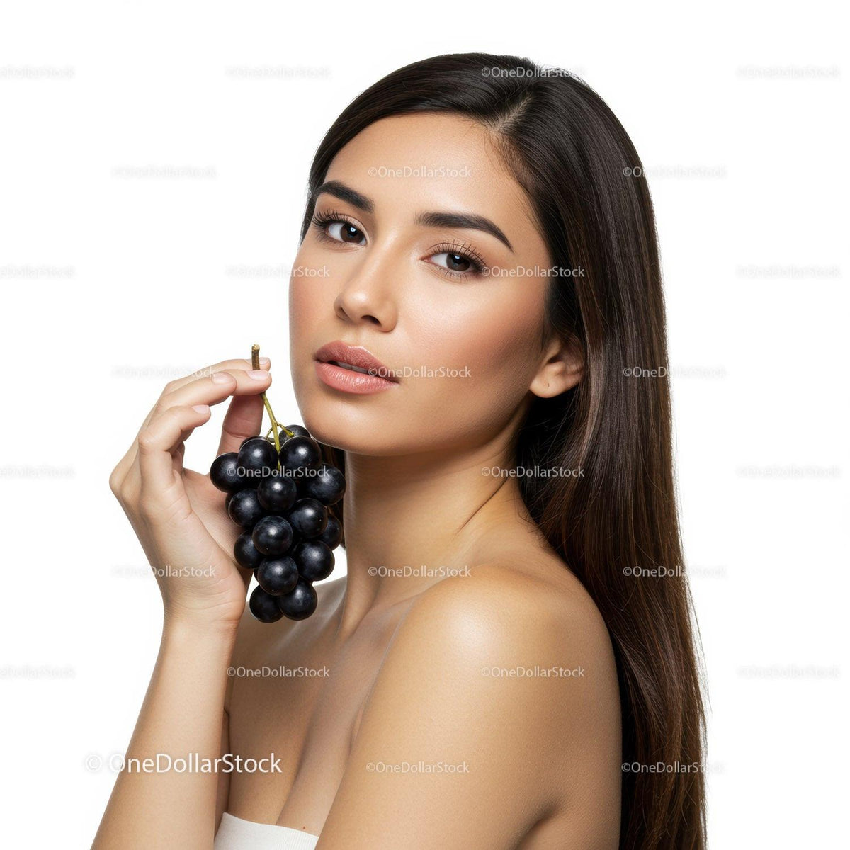 Elegant Woman Holding Black Grapes for Healthy Lifestyle Portrait
