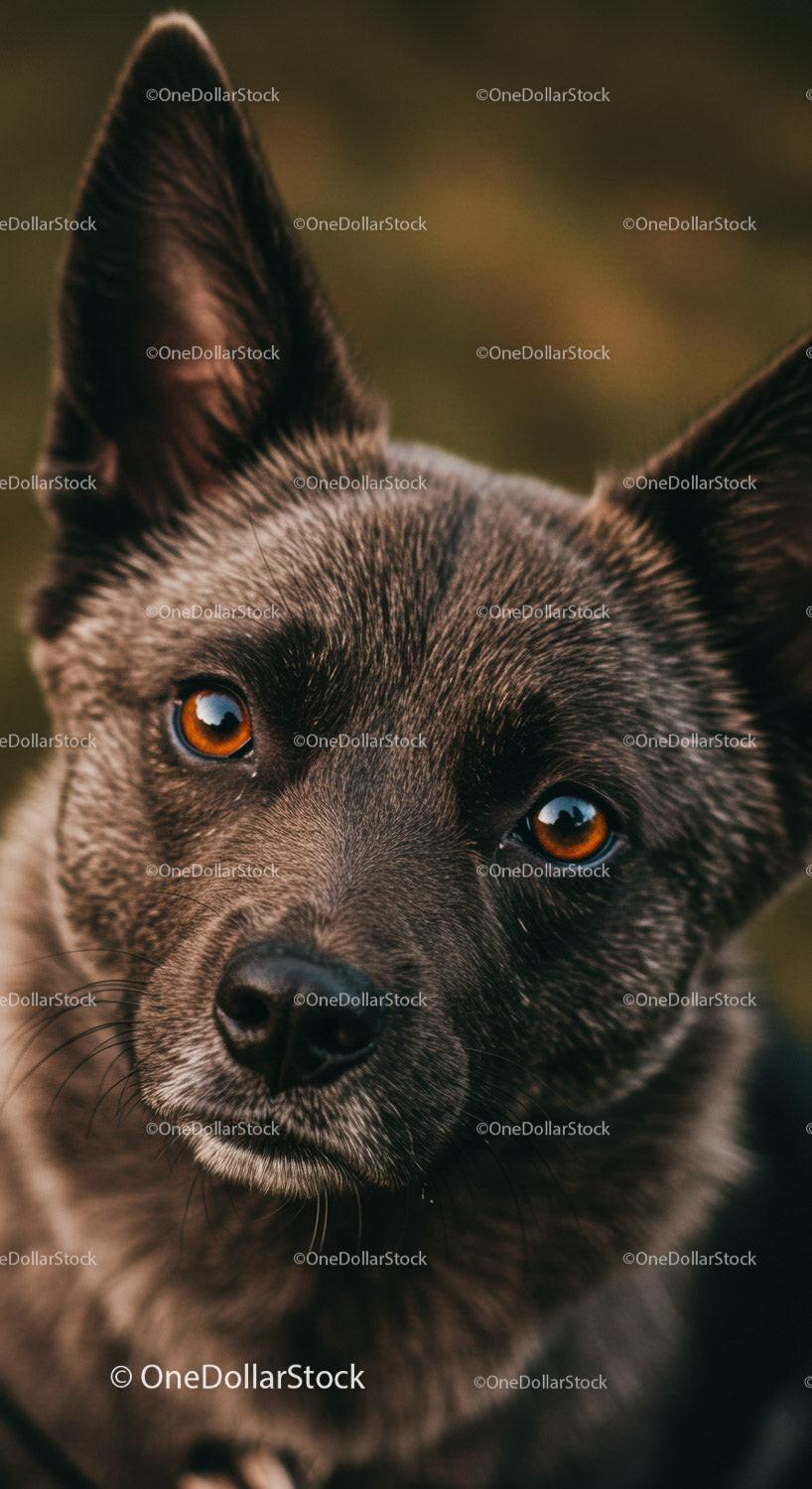 Close Up of Alert Dog with Expressive Amber Eyes