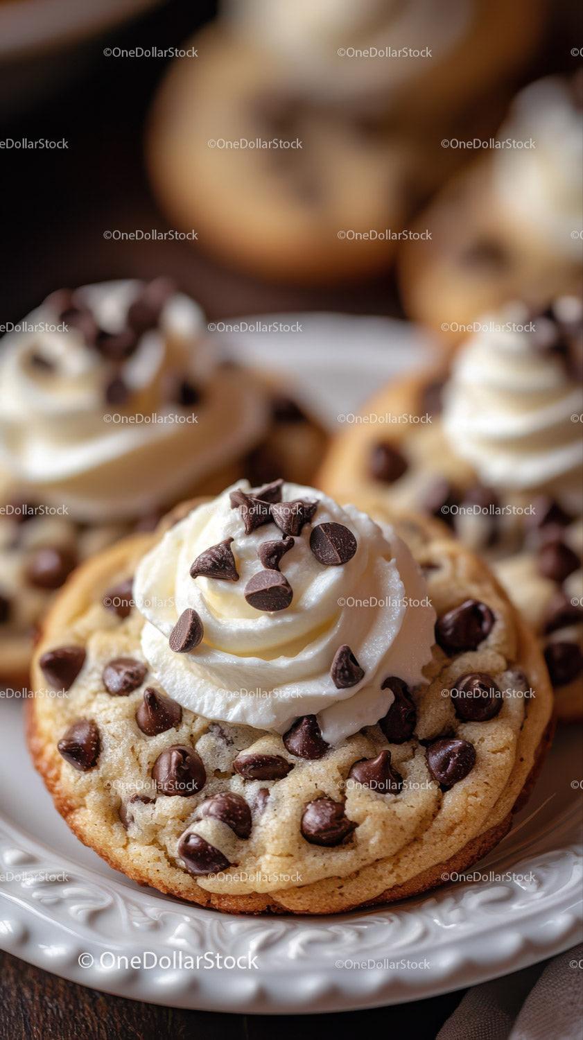 Chocolate Chip Cookie with Whipped Cream and Chocolate Topping Stock Photo Bundle preview 36