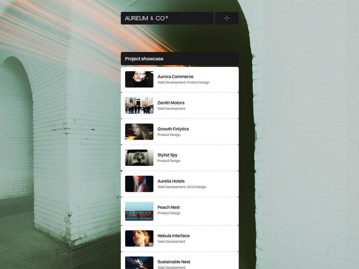 Aureum & Co Framer template website sections preview