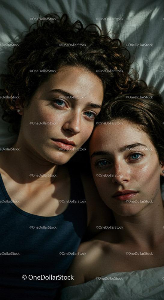 Two Young Women Relaxing Together in a Cozy Bedroom Setting Stock Photo Bundle preview 14
