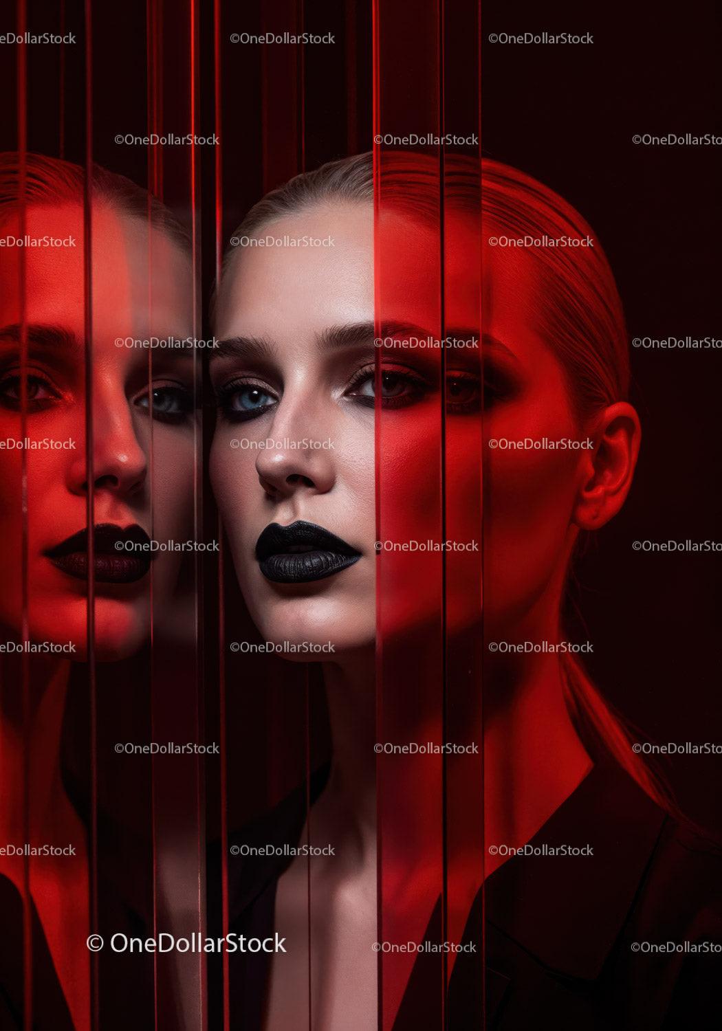 Futuristic Female Portrait with Red Lighting and Dark Makeup Stock Photo Bundle preview 5