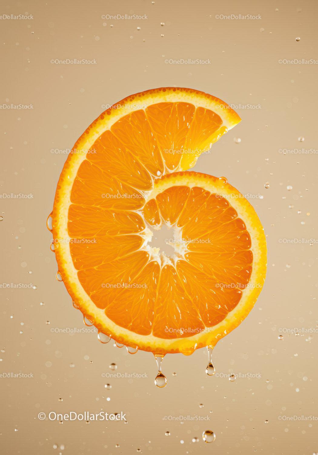 Fresh orange slice with water droplets in motion