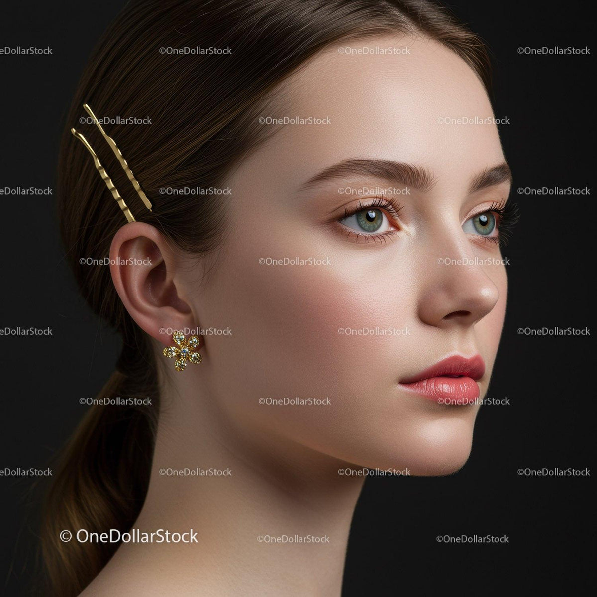 Elegant Portrait of a Young Woman with Blonde Hair and Blue Eyes