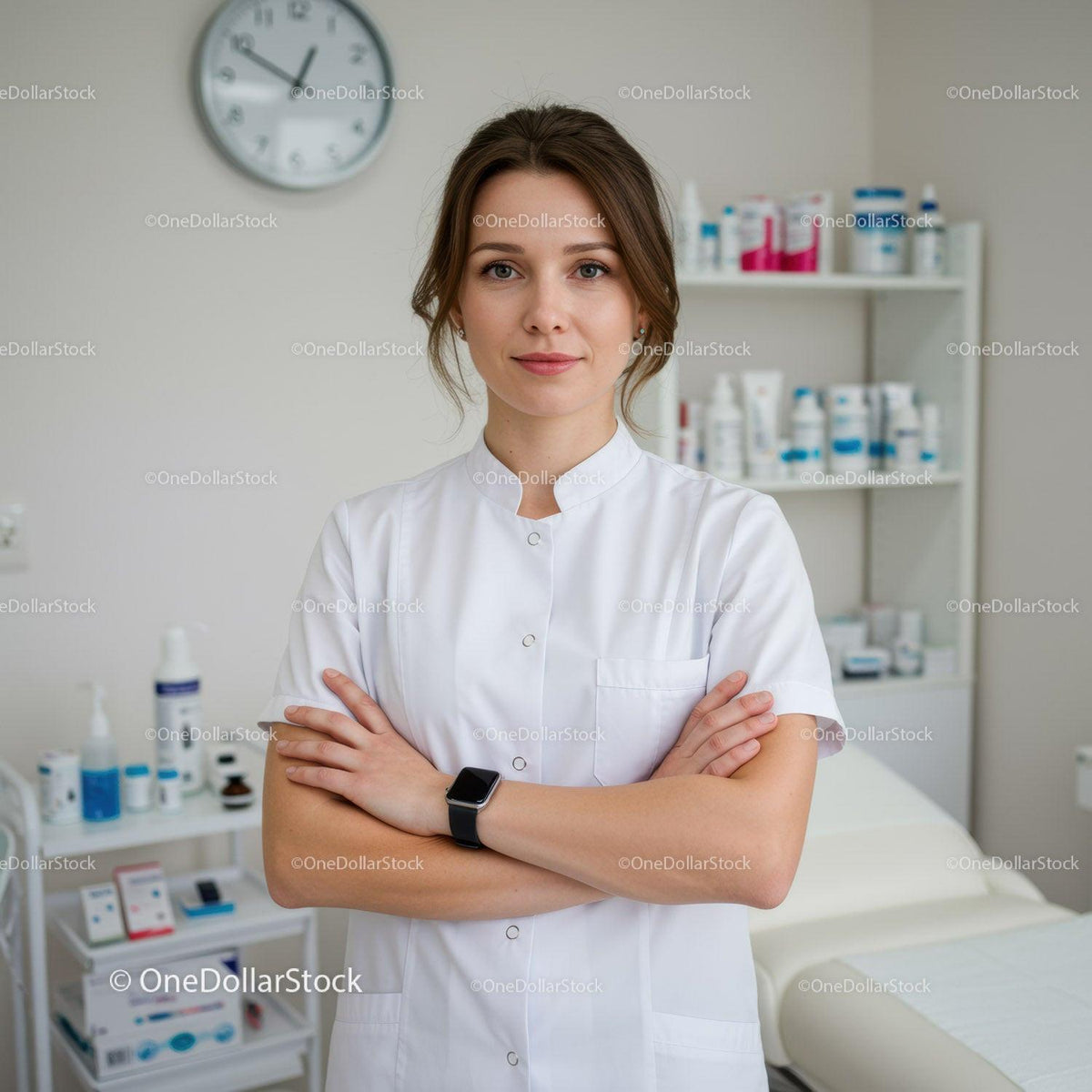 Dedicated Female Doctor Standing Confidently in Modern Medical Clinic