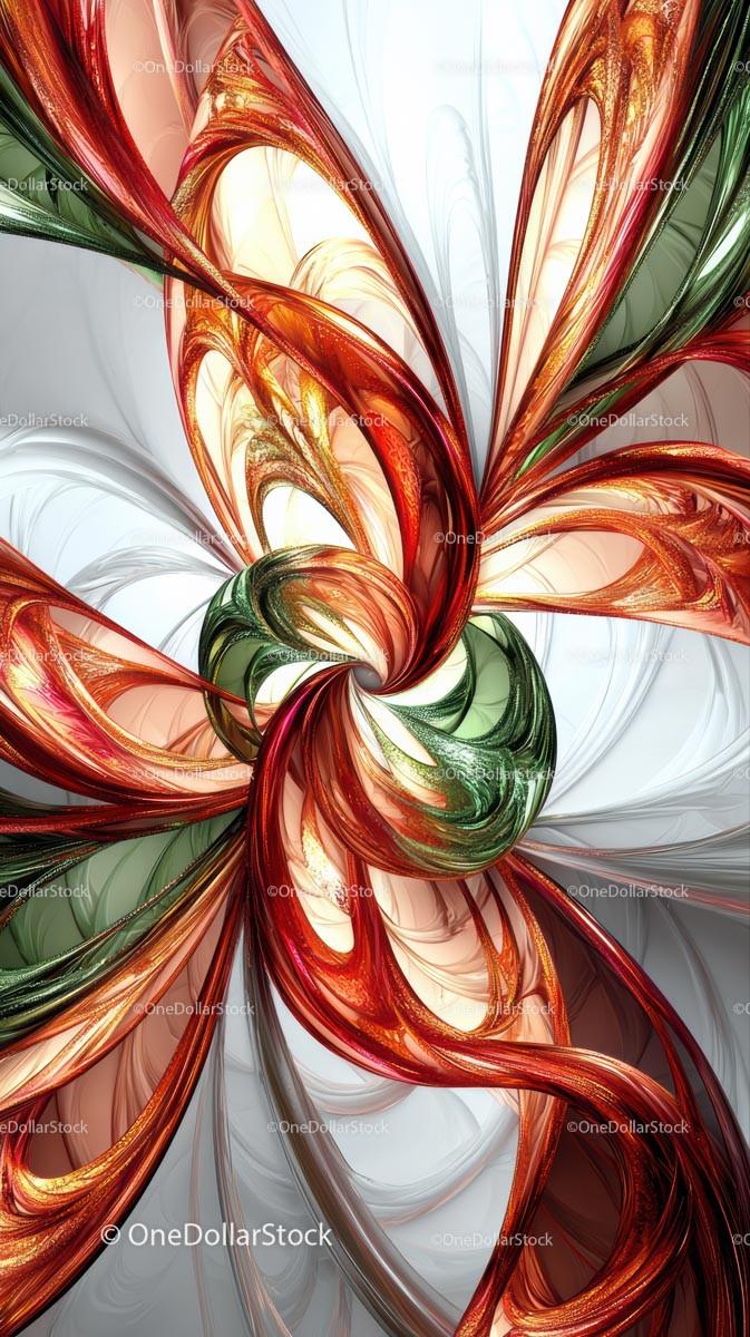 Vibrant Swirling Abstract Fractal Art with Red, Orange, and Green Tones