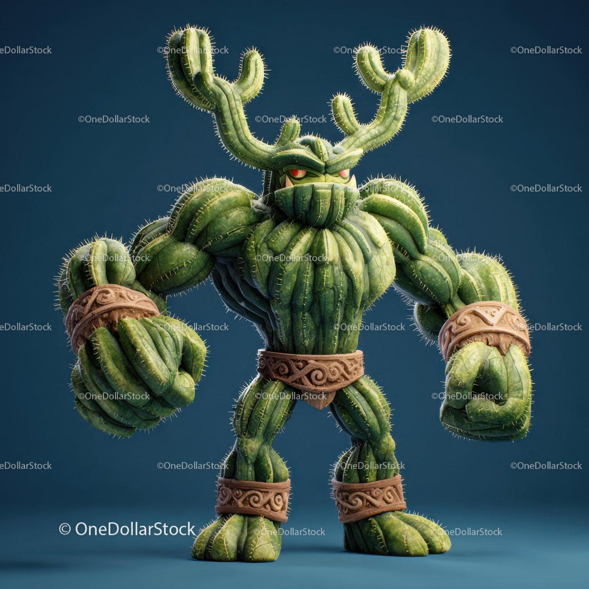 Vibrant Green Anthropomorphic Cactus Character with Muscular Build Stock Photo Bundle preview 27